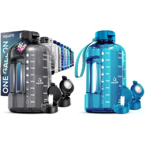AQUAFIT 2 Pack: Half Gallon & 1 Gallon Water Bottles With Time Markers