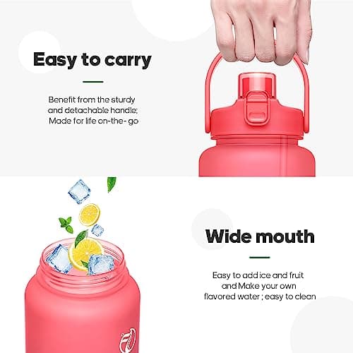 Motivational Half Gallon Water Bottles with 2 Straws and Time Marker