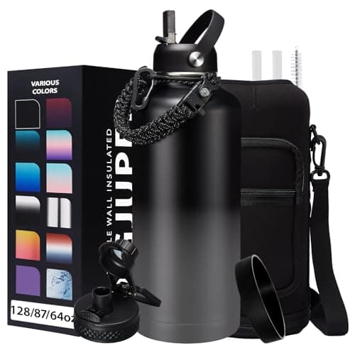 1 Gallon Stainless Steel Insulated Water Bottle with Strap & Sleeve, Straw Lid & Boot Protection — Black Gray Gradient
