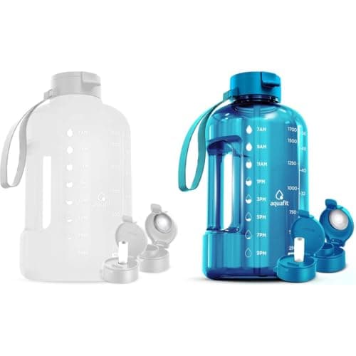 AQUAFIT 2 Pack - 1 Gallon Time Marker Water Bottle + 64 oz Straw Bottle - BPA Free Gym Bottles