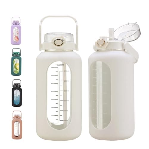 Large Motivational Water Bottle with Time Marker and Silicone Sleeve 2.2L Gym Workout — White