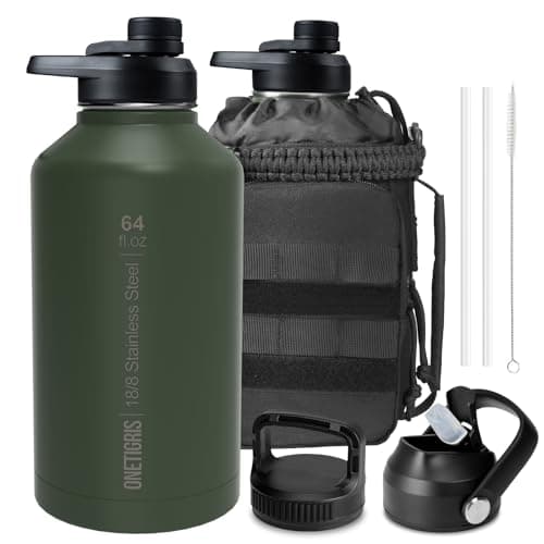 OneTigris 64 oz Insulated Stainless Steel Water Bottle with Straw & Paracord Handle — Green