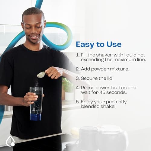 Rechargeable Electric Protein Shaker Bottle - 24oz Blender for Protein Mixes (Blue)
