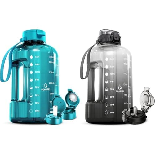 AQUAFIT 2 Pack - 1 Gallon & 64 oz BPA Free Gym Bottles With Straw