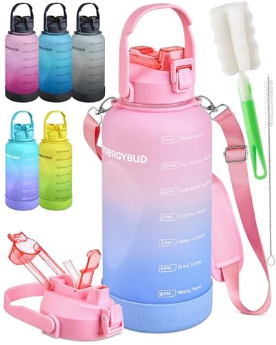 Tritan 1 Gallon Water Bottle with Straw & 6-in-1 Cap | Leakproof, Motivational Markers | No BPA — Pink & Purple