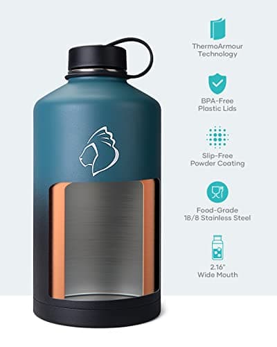 Buzio Indigo Crush 1 Gallon Stainless Steel Water Jug with Straw Lid Cold & Hotiero Mug