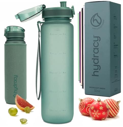 Hydracy Large BPA-Free Water Bottle with Time Marker & Fruit Infuser - Leak Proof & No Sweat Sleeve, Perfect for Fitness and Outdoors