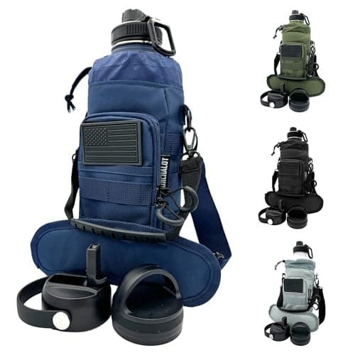 1 Gallon Insulated Stainless Steel Water Bottle - Carrying Bag - Keep Cold & Hot - Black Tactical Flask — Blue