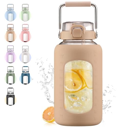 Dark Blue 84oz Glass Water Bottle with Stainless Steel Handle