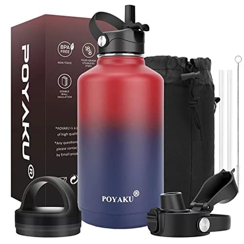 Insulated Stainless Steel Water Bottle, 32oz-128oz, Leak-Proof Straw Lid — 64oz Dark Rainbow