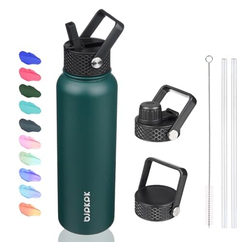 BJPKPK Insulated 64oz Water Bottles with Straw Lid & Paracord Handle, Thermos for Hot & Cold Liquid, Navy Blue — Army Green