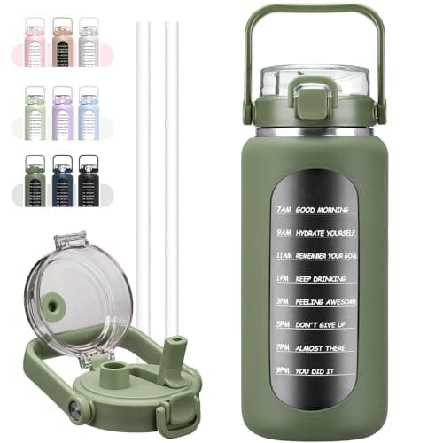 BLUEGO 64oz Insulated Straw Water Bottle, Leakproof Gym Bottle-Amber — Olive