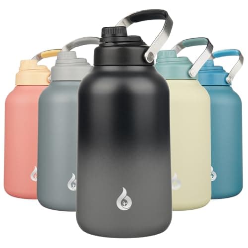 BJPKPK Insulated 1 Gallon Water Bottle, 128oz Black Grey, Dishwasher Safe & BPA Free