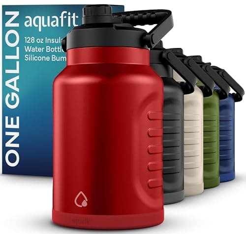 AQUAFIT 1 Gallon Insulated Water Bottle - BPA Free & Leak Proof - 128oz Stainless Steel Jug for Gym, Hiking, Camping & Travel (Military Green)  
AQUAFIT 1 Gallon Insulated Water Bottle (Cold for 48 Hrs) - 128oz Stainless Steel Jug for Gym, Hiking, Ca