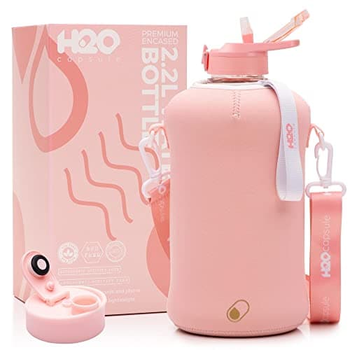 H2O Capsule 2.2L BPA Free Water Bottle with Handle & Straw Lid - Large Reusable Jug — Rose Quartz