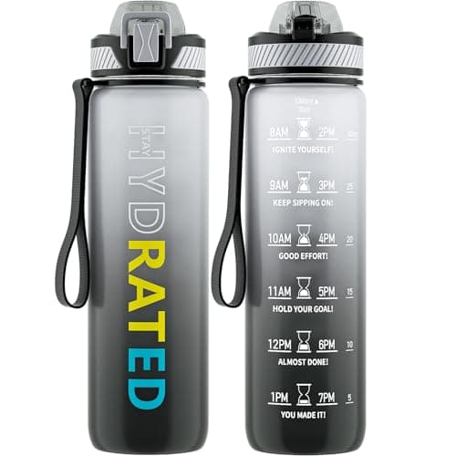 32oz Tritan BPA Free Water Bottle with Straw and Time Marker for Fitness — Gray Gradient