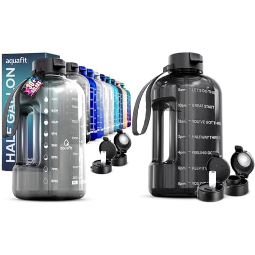 AQUAFIT 2-Pack 1 Gallon Water Bottle With Time Marker + 64 oz Half Gallon Bottle - BPA Free Gym Bottles