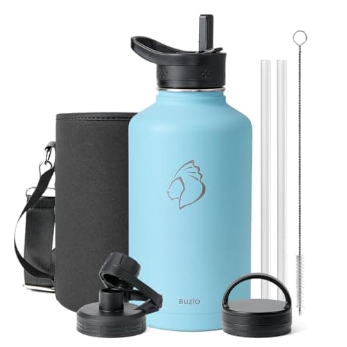 Buzio 64 oz Insulated Water Bottle, Cold Proof 48 Hrs, Stainless Steel, Indigo Crush — Light Blue