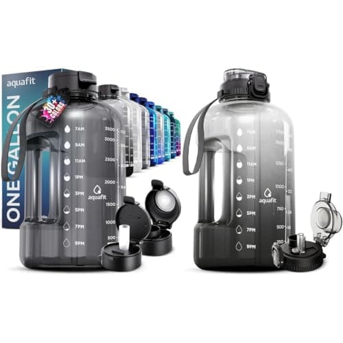 AQUAFIT 2-Pack Water Bottles, Half & 1 Gallon, Time Markers, Straw Lid