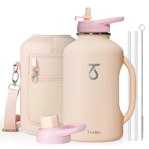 Trebo Double Wall Insulated 64oz Water Bottle with Straw Lid,Black — Nude Pink