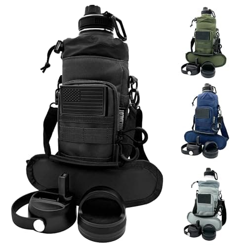 1 Gallon Insulated Stainless Steel Water Bottle - Carrying Bag - Keep Cold & Hot - Black Tactical Flask — Black