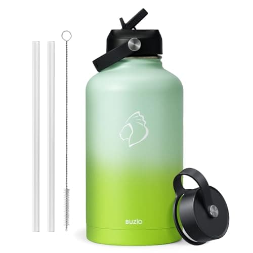 Buzio 1 Gallon Stainless Steel Water Jug, Black Keep Cold 48H & Hot 24H — Gradient Green