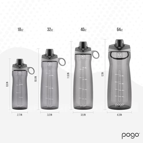 Pogo Plastic Water Bottle, Reusable & BPA Free, 18oz, 32oz, 40oz, 64oz | Chug Lid, Carry Handle