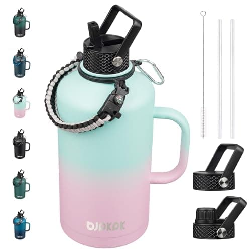 BJPKPK Insulated Water Bottles, Half Gallon, Straw Lid, 64oz, 128oz, Paracord Handle, Stainless Steel — Marshmallow