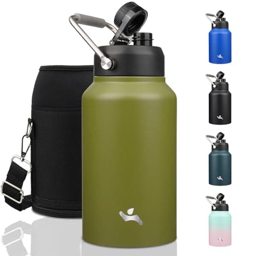 64 oz Insulated Double Wall Stainless Steel Water Bottle with Handle, Purple — Forest Green