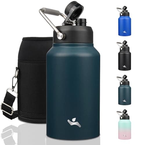 64 oz Insulated Double Wall Stainless Steel Water Bottle with Handle, Purple — Navy Blue