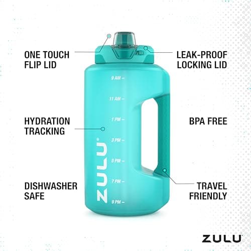 ZULU Goals Large Water Bottle 64oz/128oz with Time Marker, BPA-Free | Gym, Camping Essential