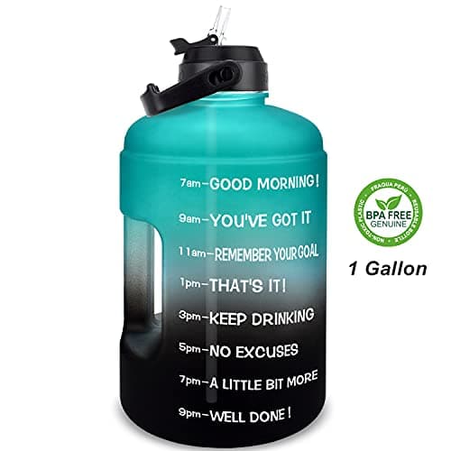 1 Gallon Water Bottle with Straw and Time Marker - Leak-Proof BPA Free Reusable Large Capacity Water Jug — QFB15 GreenD-Black Gradient