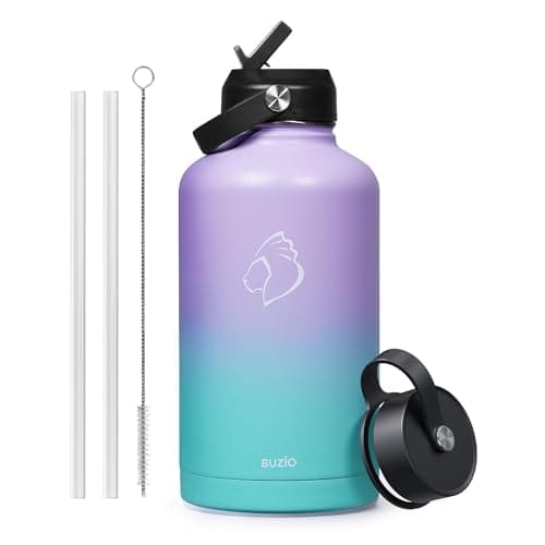 Buzio 1 Gallon Stainless Steel Water Jug, Black Keep Cold 48H & Hot 24H — Purple Green