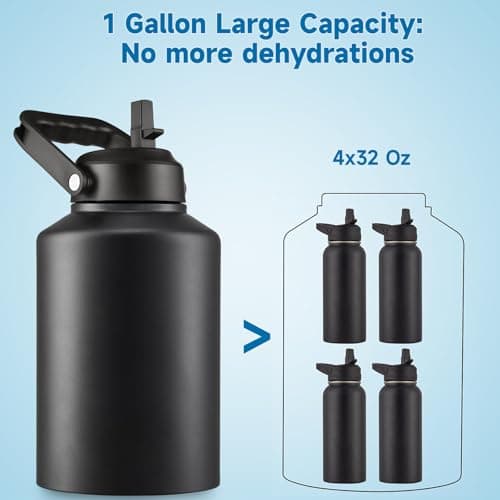 Thermal Insulated Water Bottle, 64oz Black, Stainless Steeljug with Straw