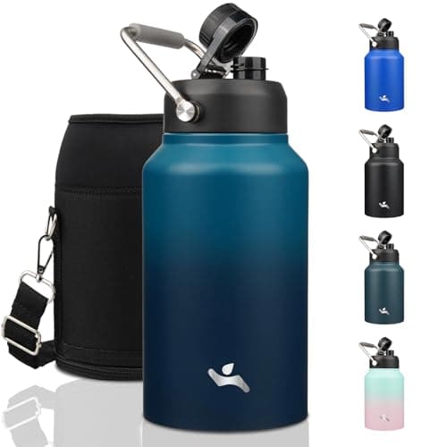 64 oz Insulated Double Wall Stainless Steel Water Bottle with Handle, Purple — Indigo Black