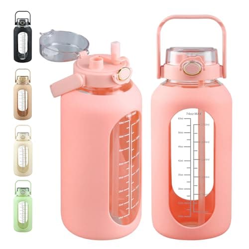 Sierozur 2.2 Liter Wide Mouth Water Bottle with Straw and Lid — Pink
