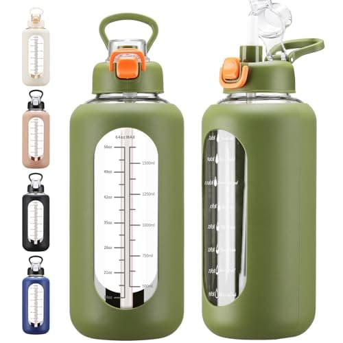 Large 64 oz Motivational Water Bottle with Straw & Time Marker — Army