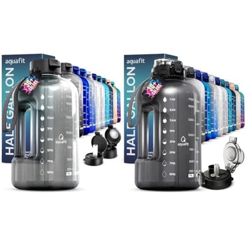 AQUAFIT 2 Pack - 2 x 64 oz BPA Free Gym Water Bottle with Handle & Time Marker Straw