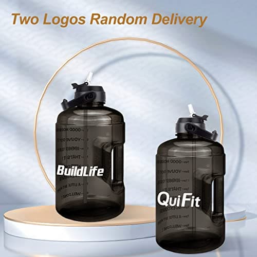 QuiFit Leak-Proof BPA Free 1 Gallon Water Bottle for Gym Sports Outdoor with Straw & Motivational Time Marker 128OZ CapacityReusable
