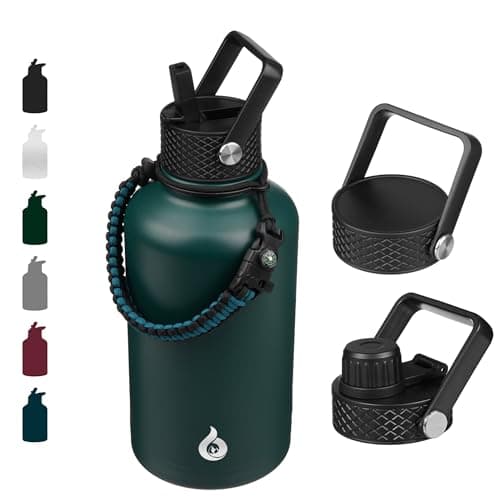 BJPKPK Insulated 64oz Water Bottles with Straw Lid & Paracord Handle, Thermos for Hot & Cold Liquid, Navy Blue — Army-Green
