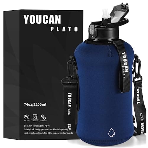 YOUCAN PLATO 74 oz Large Water Bottle with Straw, Black - BPA Free, Leakproof, Gymulongjug — Navy blue