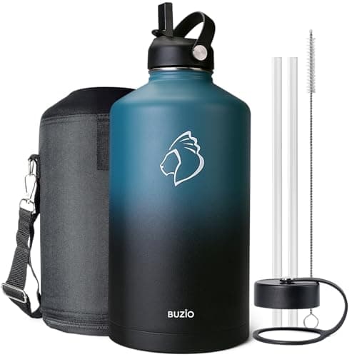 Buzio Indigo Crush 1 Gallon Stainless Steel Water Jug with Straw Lid Cold & Hotiero Mug