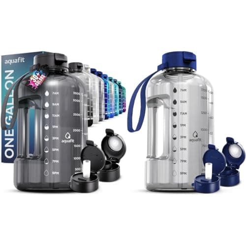 AQUAFIT 2 Pack: Half & Gal Gallon Bottles with Time Markers & Straws