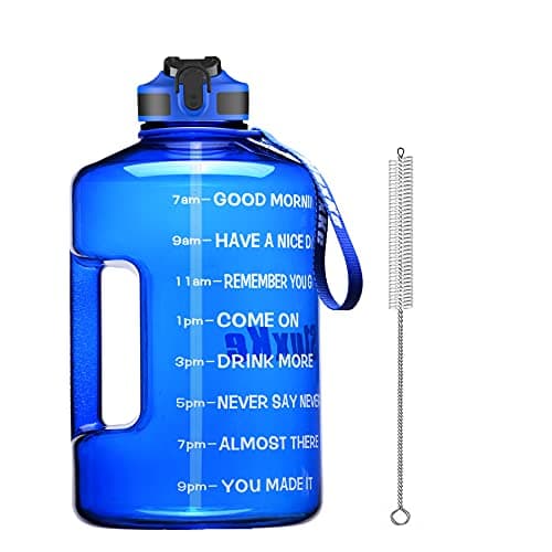 128oz BPA Free Sports Water Bottle with Time Marker, Black — Blue