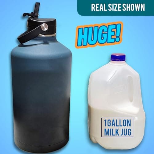 Large Insulated 1 Gallon Stainless Steel Water Bottle (Black)