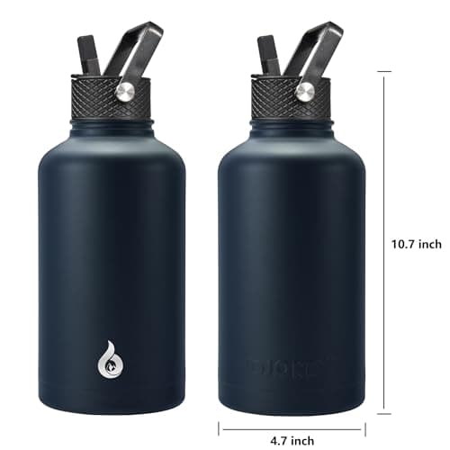 BJPKPK Insulated 64oz Water Bottles with Straw Lid & Paracord Handle, Thermos for Hot & Cold Liquid, Navy Blue