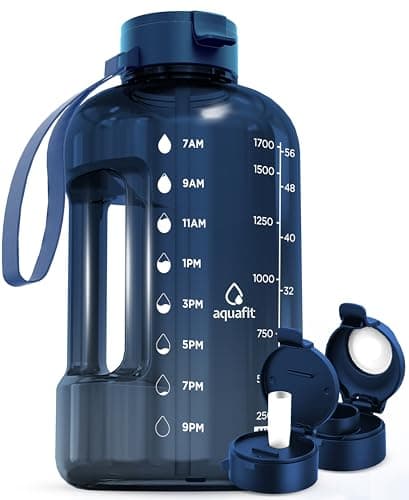 AQUAFIT 64 oz Water Bottle with Time Marker - Gym and Fitness Lovers - Easy Carry with Straw Lid, BPA Free and Half Gallon Capacity (Gray, 64 Ounces)  
AQUAFIT 64 oz Water Bottle with Time Marker - Perfect for Workouts - Large Capacity Straw Bottle w