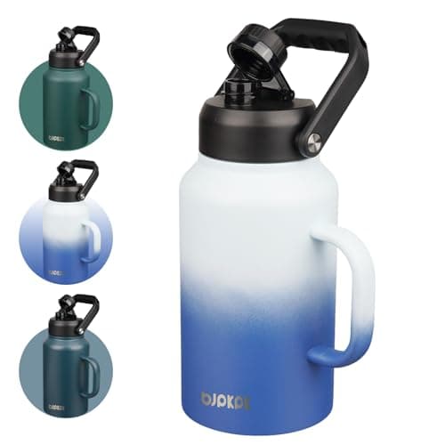 BJPKPK One Gallon Insulated Water Bottle, Stainless Steel Thermos, BPA Free, Ergonomic Handle, Anti-Slip Bottom, Black — Sky