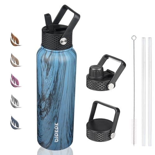 BJPKPK Insulated 64oz Water Bottles with Straw Lid & Paracord Handle, Thermos for Hot & Cold Liquid, Navy Blue — Prussian Blue
