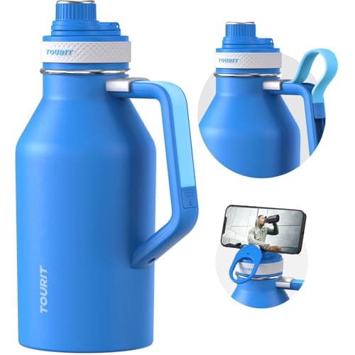 TOURIT 64oz Insulated Stainless Steel Water Bottle, Cold & Hot Hold, Wide Mouth Green — Blue